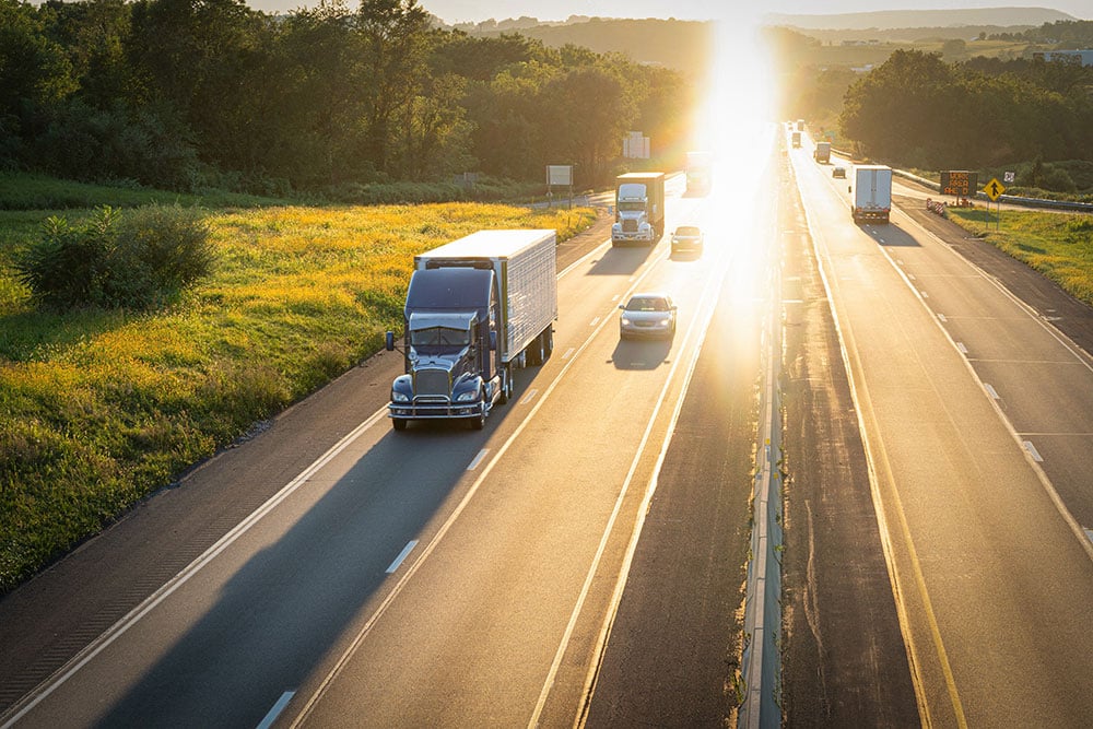 Trucks driving on a highway