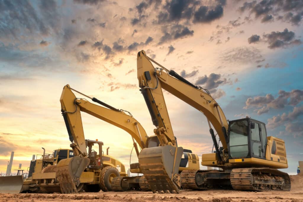 Diesel excavators at construction site